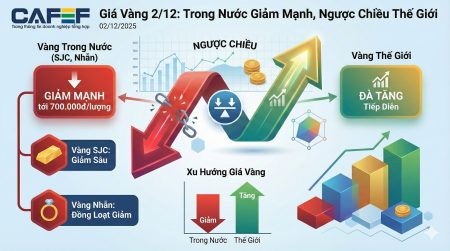 Giá vàng trong nước đảo chiều giảm mạnh, đi ngược xu hướng thế giới